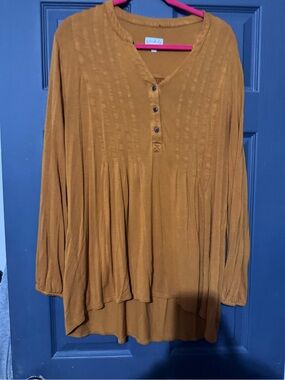 Wonderly Mustard Long-Sleeve Henley Tunic